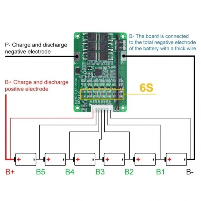 6S 20A BMS 25.2V 18650 Lityum Pil Şarj Koruma Devresi Termistörlü