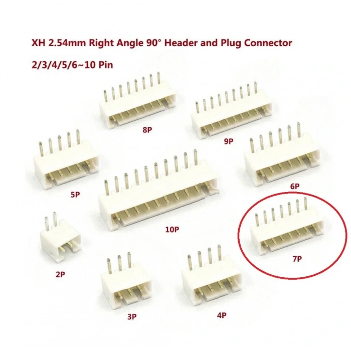 7 Pin JST-XH 2.54 Tunik Konnektör Erkek Eğik 90°