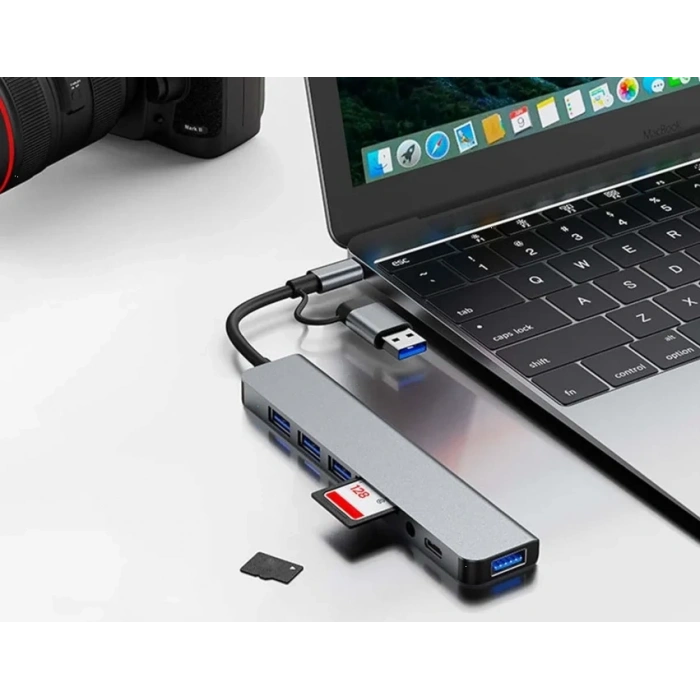 8 Girişli USB Hub Çoklayıcı Dönüştürücü PC Mac Laptop için (Windows 10/11 Uyumlu)
