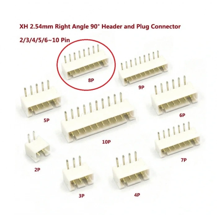 8 Pin JST-XH 2.54 Tunik Konnektör Erkek Eğik 90°