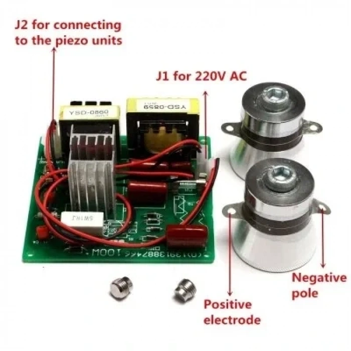AC 220V Ultrasonik Temizleyici Sürücü Kartı + 2 Adet 50W 40KHZ Transdüser