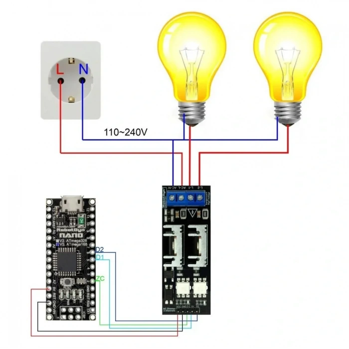 AC Voltaj Ayarlayıcı Dimmer Modülü 110-400V 2 Kanal