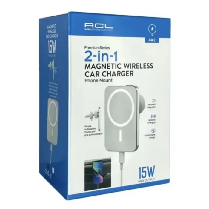 ACL 15W Magsafe Araç İçi Kablosuz Şarj Aleti Siyah - AW2