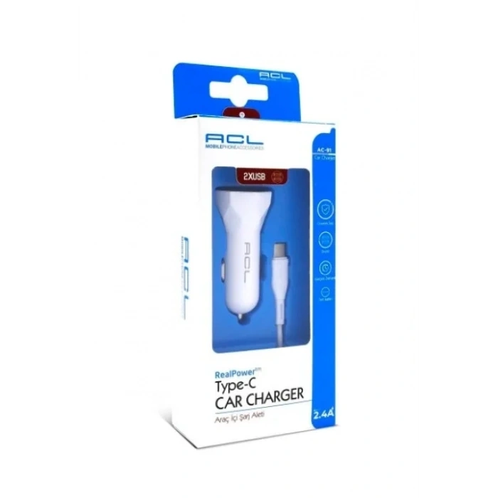 ACL AC-91 2.4A 10W 2xUSB 1mt Type-C Kablolu Araç İçi Şarj Aleti