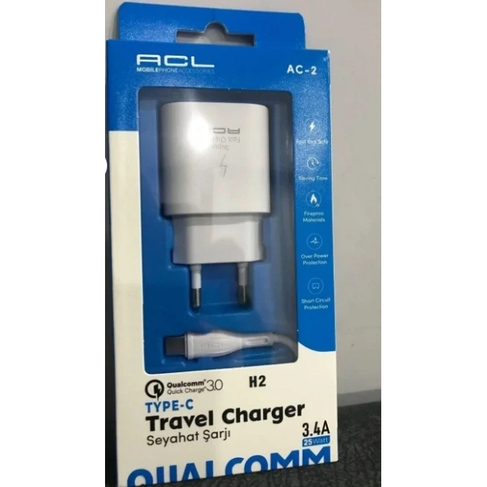 ACL H2 3.4A 18Watt Q.C 3.0 1xUSB-B 1mt USB-C Kablolu Şarj