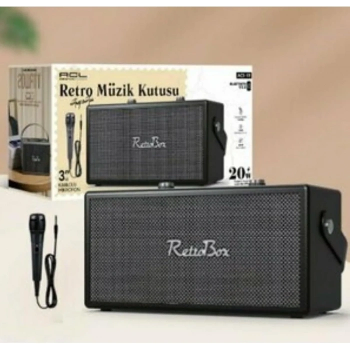 ACS-19 20W Gücünde 2x3 İnç Hoparlörlü Mikrofonlu Retro Müzik Kutusu