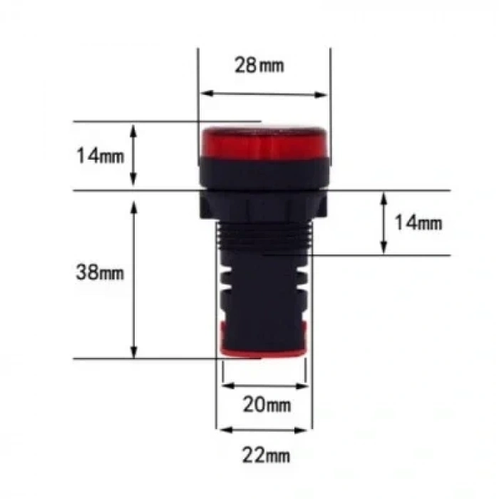 AD16-22DS 12-48V AC/DC Sinyal Lambası - Kırmızı