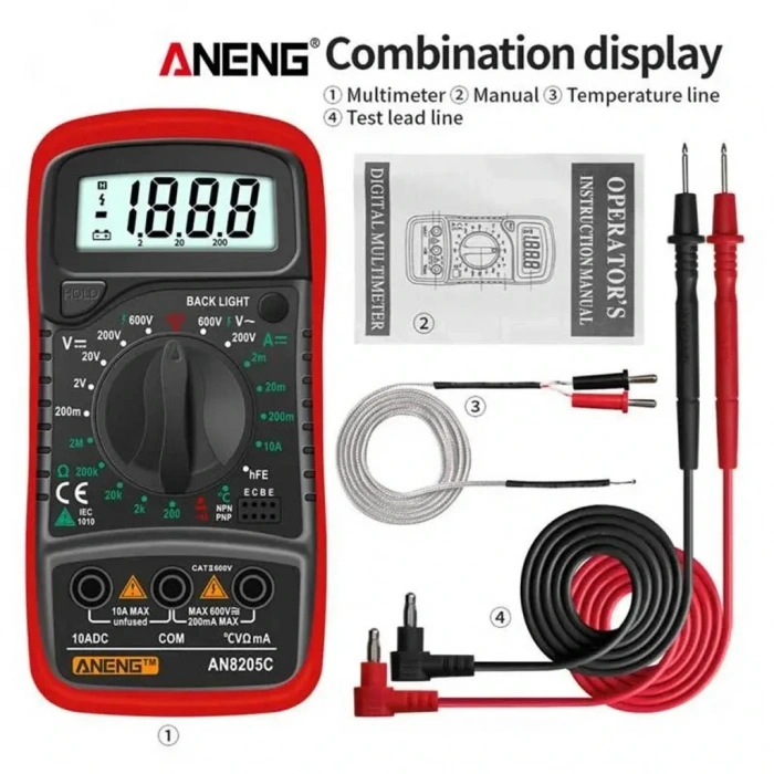 Aneng AN8205C Dijital Multimetre (Kırmızı)