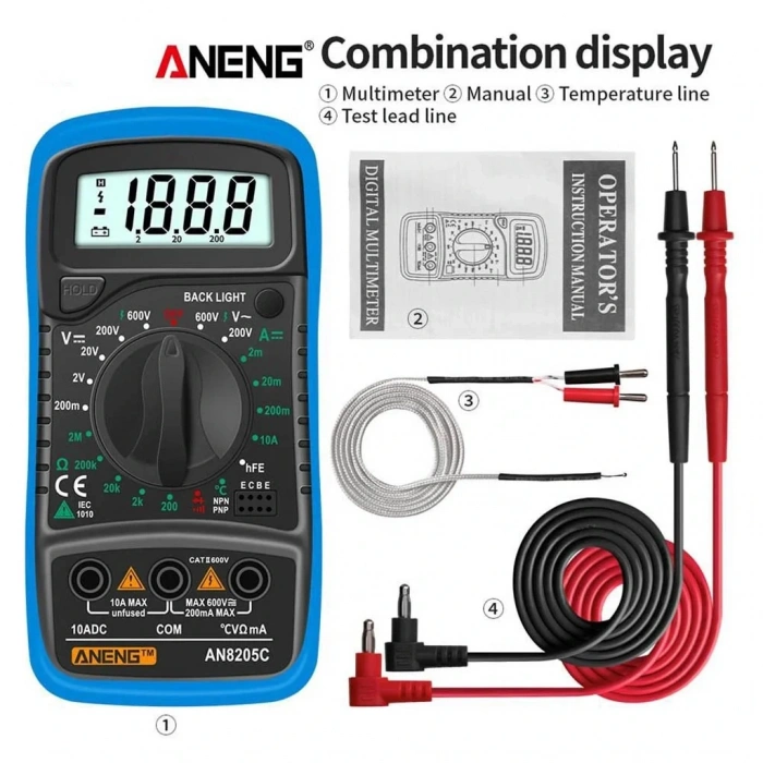 Aneng AN8205C Dijital Multimetre (Mavi)