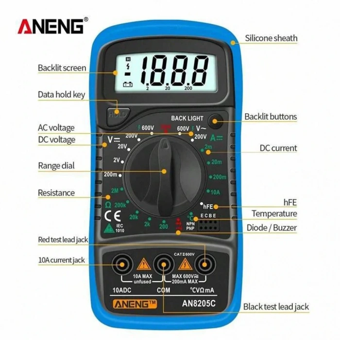 Aneng AN8205C Dijital Multimetre (Mavi)