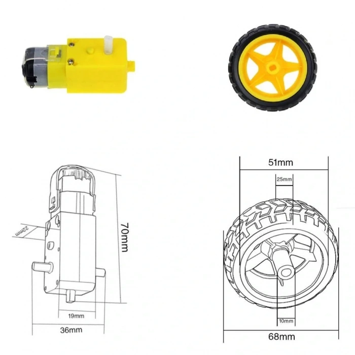Arduino 6V 250 Rpm DC Motor Ve Tekerlek Seti