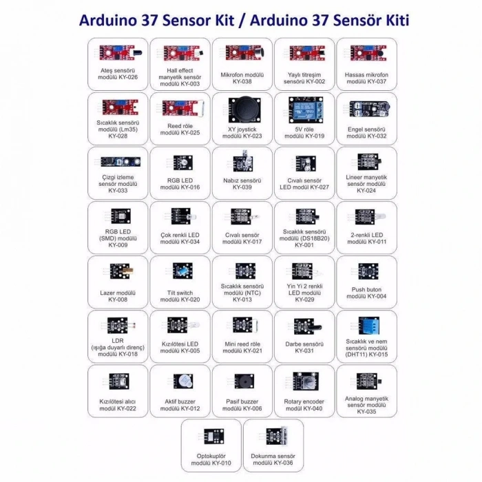 Arduino Uyumlu Sensör Modül Seti Sensor Kit 37 Parça Karton Kutulu