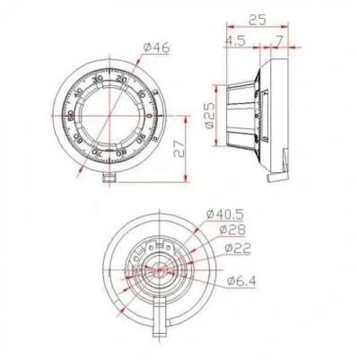B2 46mm Dial Hassas Potansiyometre Başlığı