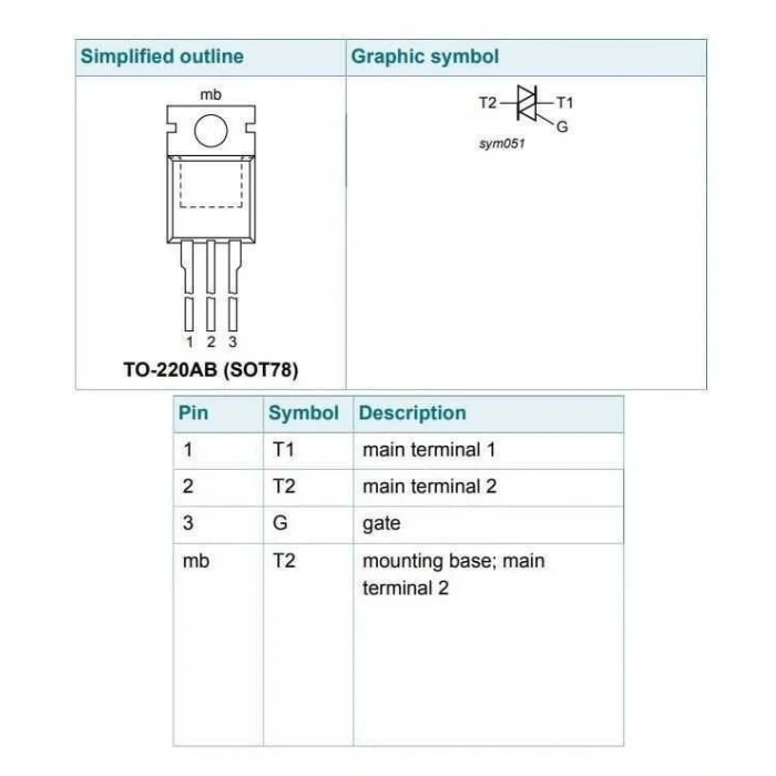 BT139 - TO220 16A 600V Triyak