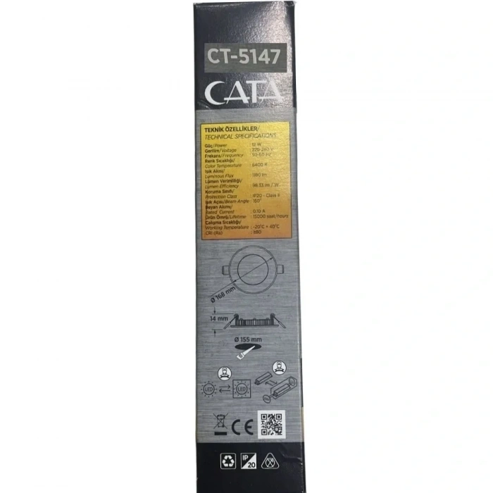 Cata CT-5147 12W 6400K Slim Panel Led Spot Beyaz Işık