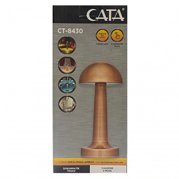 Cata CT-8430 Lizbon Dokunmatik Şarjlı Led Masa Lambası Bakır