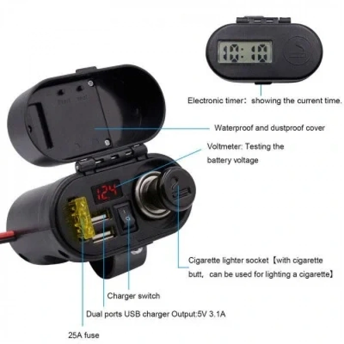 CD-3068 Su Geçirmez Çok Fonksiyonlu USB + Type-C Şarj Cihazı ve Çakmaklık