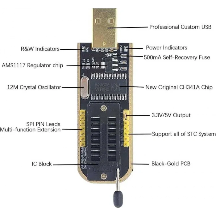 CH341A 24 25 Serisi EEPROM Flash BIOS USB Programlayıcı + SOIC8 Test Klipsi