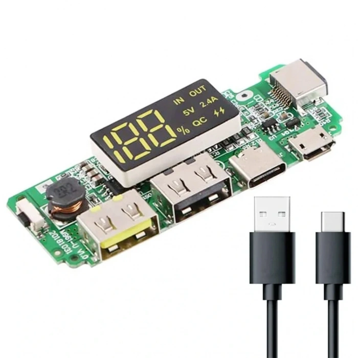 Çift USB 5V 2.4A Ledli Micro Type-C Powerbank Modülü