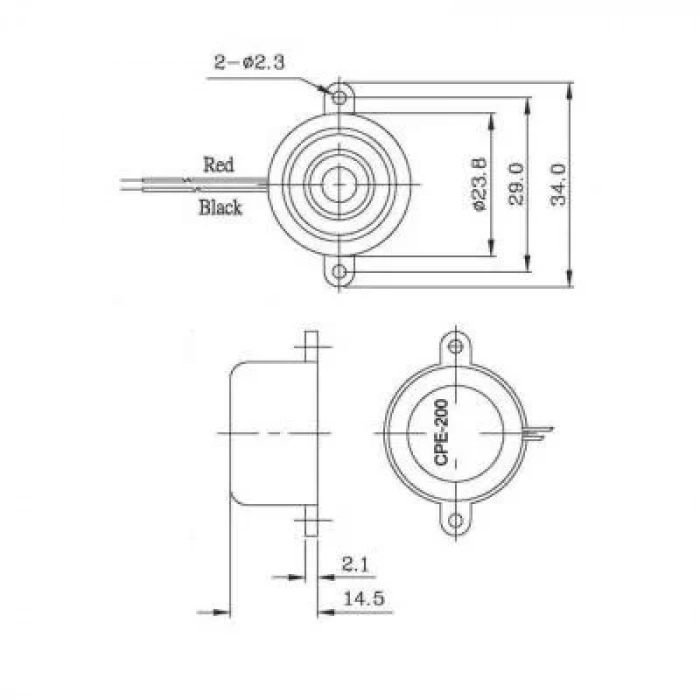CPE-200 Devreli Buzzer 3-20V 73dB Siren 23.8mm
