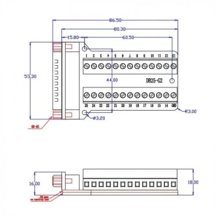D-Sub DB25-G2 25-Pin Erkek Terminal Block Adaptörü