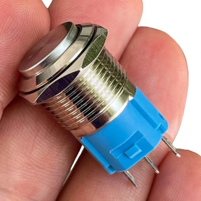 D24 16mm Metal Beyaz Halka Ledli Kalıcı Buton 24V