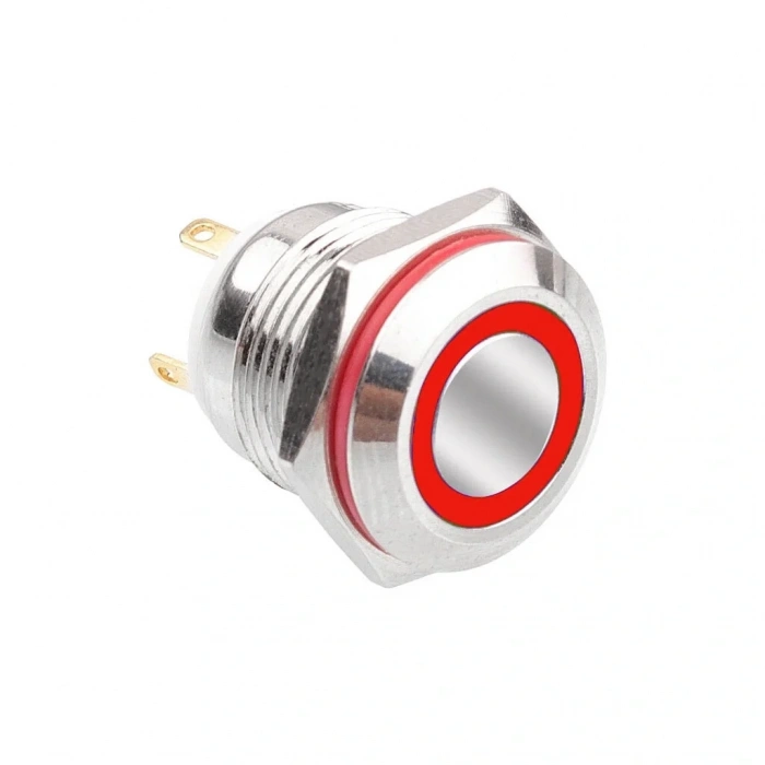 D34 16mm Metal Kırmızı Halka Ledli Yaylı Buton 12V