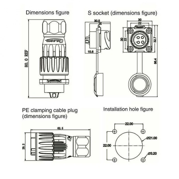 DH-20-C04PE-03-001 4-Pin Su Geçirmez Konnektör - Erkek