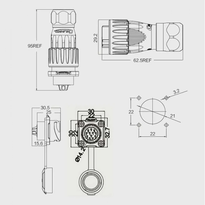 DH-20-C12SX-03-401 12-Pin Su Geçirmez Konnektör - Erkek