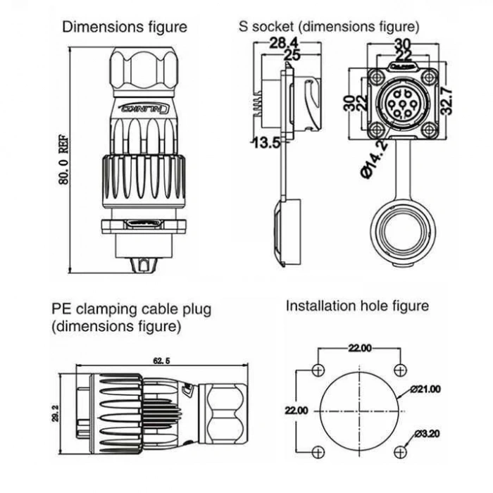 DH-20-J07PE-03-001 7-Pin Su Geçirmez Konnektör - Dişi