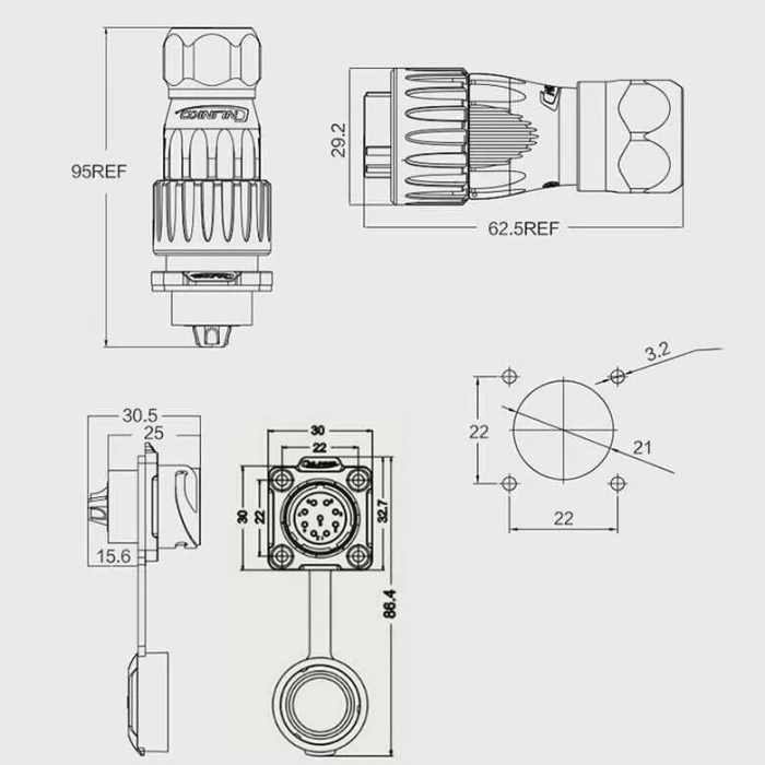 DH-20-J09SX-03-401 9-Pin Su Geçirmez Konnektör - Dişi