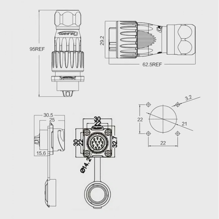DH-20-J12PE-03-001 12-Pin Su Geçirmez Konnektör - Dişi