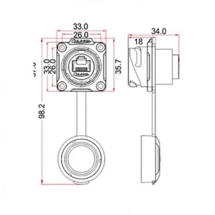 DH-24-J/RJ45/213/SX-43-401 Su Geçirmez Ethernet Konnektörü - Dişi