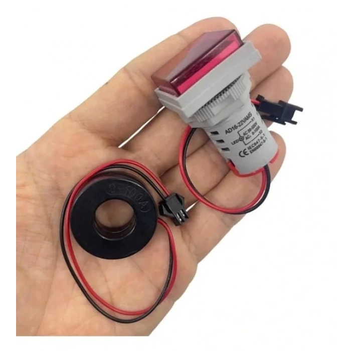 Dijital Voltmetre Ampermetre 20-500VAC 0-100A Kare Kırmızı