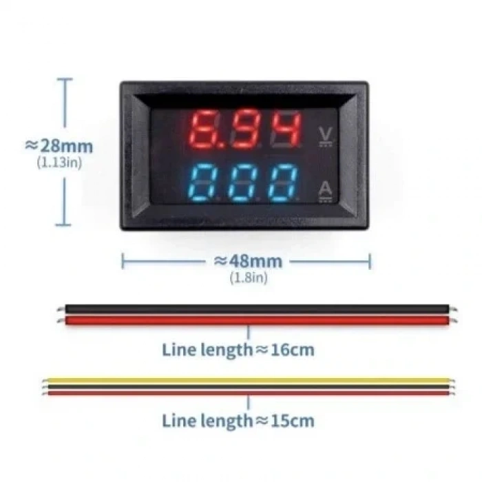 Dijital Voltmetre Ampermetre Volt Akım Ölçer DC 0-100V 10A