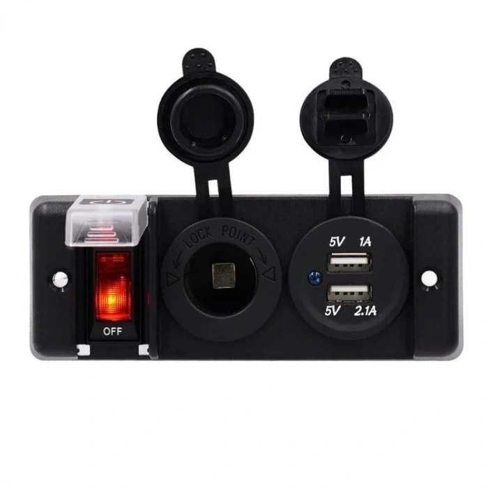 Dişi Çakmaklık Soketi 2x5V USB Voltaj Göstergeli ve Reset Anahtarlı Switch Panel