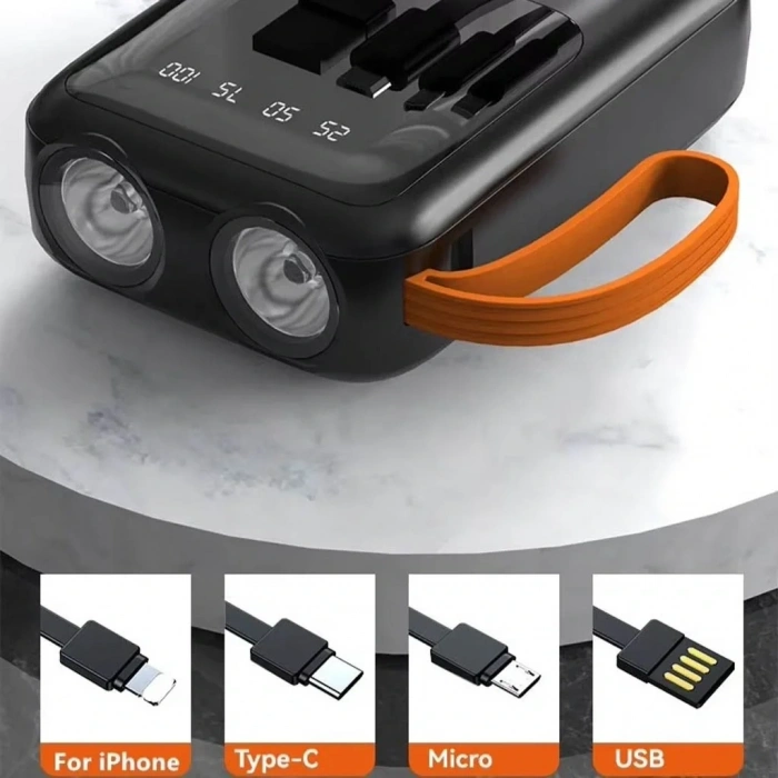 Divex 10000 mAh Powerbank 4 Farklı Kablo Çıkışlı Led Fenerli DP-430