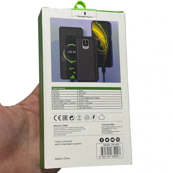 Divex 20000 mAh Powerbank 4 Farklı Kablo Çıkışlı DP-402