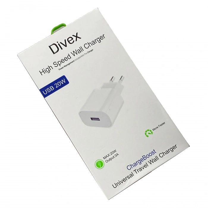 Divex 3A 20W USB Şarj Adaptörü 20W USB Başlık DS-274