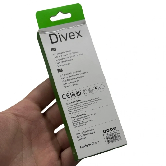 Divex 3A Type-C Hızlı Şarj ve Data Kablosu 1m DC-102