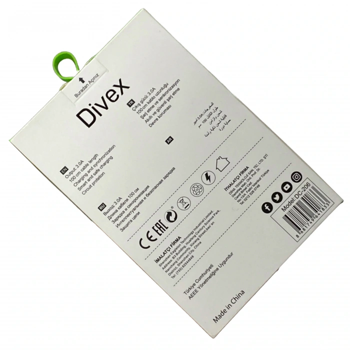 Divex 60W Yüksek Hızlı Type-C (USB-C) Şarj ve Data Kablosu DC-206