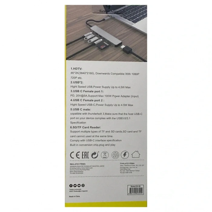 Divex 7 in 1 Type-C Girişli 7 Farklı Çıkışlı USB Çoklayıcı Splitter DX-06