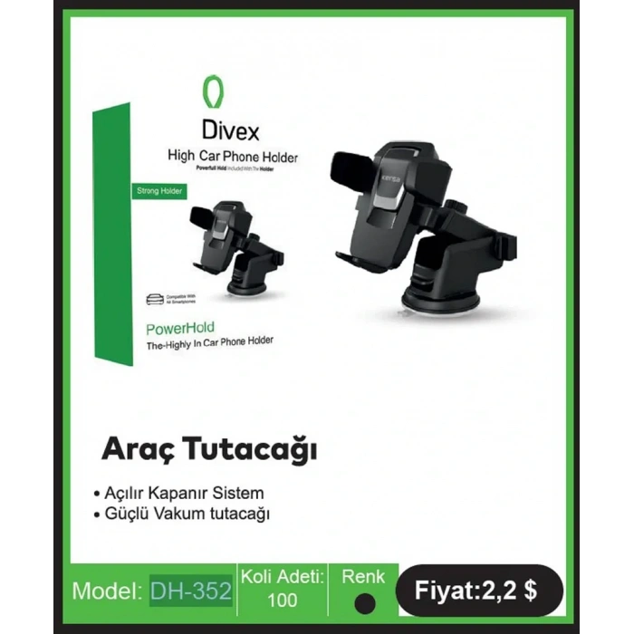 Divex Araç İçi Vantuzlu Dönebilen Telefon Tutacağı DH-352