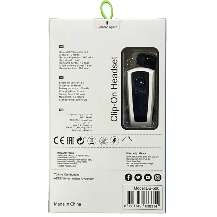 Divex Makaralı Kablolu Titreşimli Bluetooth Kulaklık DB-500