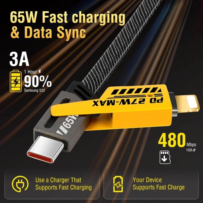 Divex TC-USB to TC-Lightning 65W/PD27W Şarj ve Veri Aktarım Kablosu DC-220