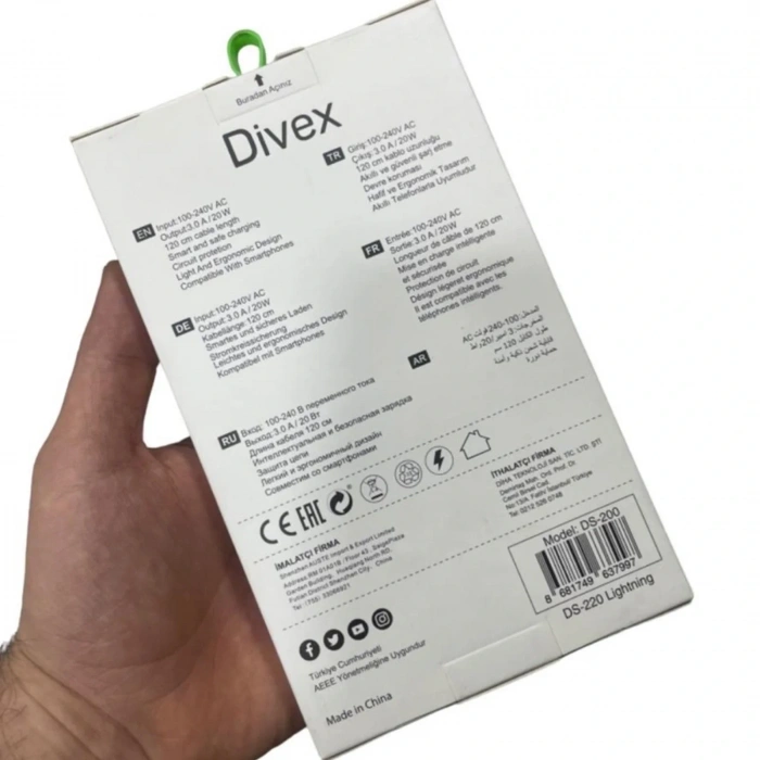 Divex Type-C Lightning USB 3.0A 27W Şarj Cihazı Apple Uyumlu DS-220