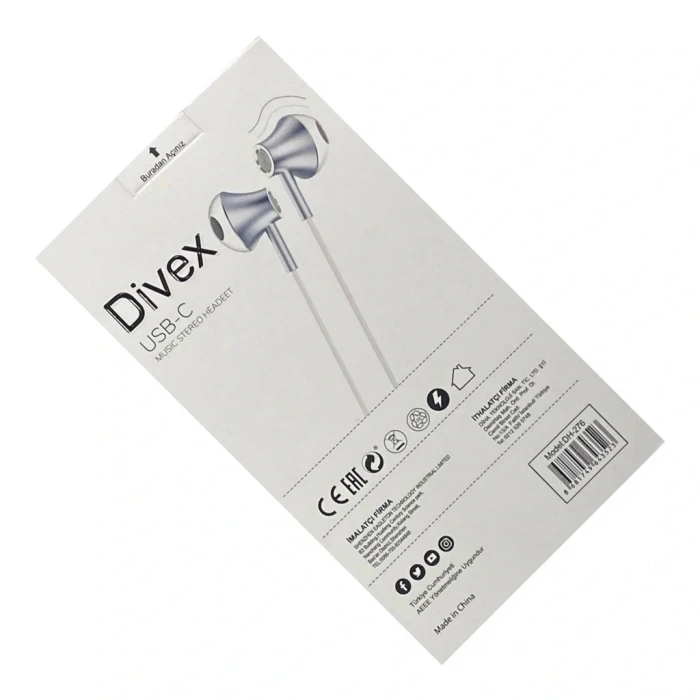 Divex Type-C (USB-C) Stereo Kulakiçi Kulaklık Beyaz DH-276