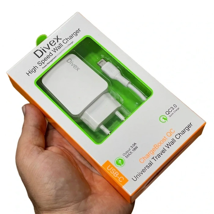 Divex Type-C USB Kablo - Adaptör 3.0A Ev Tipi Şarj Aleti DS-212