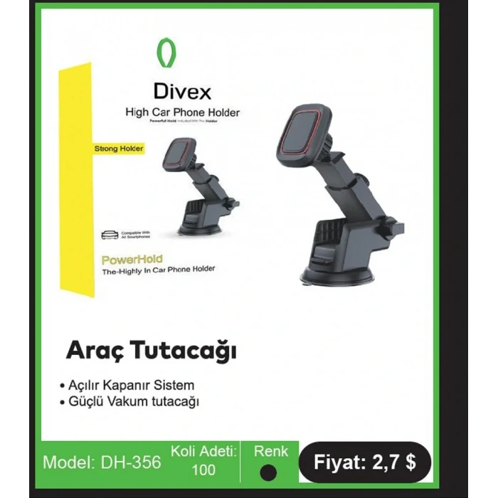 Divex Vantuzlu Araç İçi Telefon Tutacağı DH-356