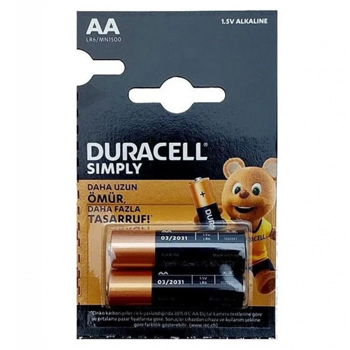 Duracell Simply 1.5V Alkaline AAA İnce Kalem Pil  2li Paket